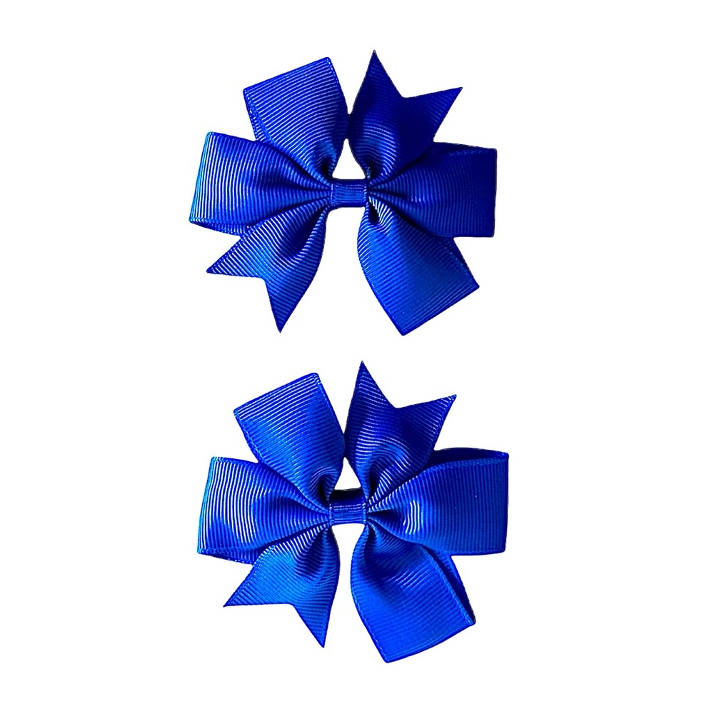 Girls Blue Ribbon Bow Hair Clips Set of 2 NEW